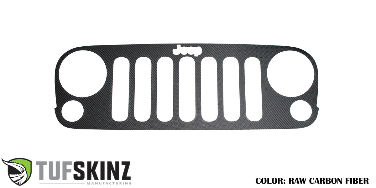 Front Grill Overlay w/Jeep cut out Accent Trim Fits 2007-2018 Jeep Wrangler JK Logo Cut Out Real Carbon Fiber(Raw)