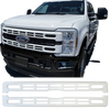 Gloss white 2023 Ford F250 F350 Grill Cover BumperShellz installed on a truck and shown separately underneath