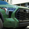 Army Green Toyota Tundra 2022-2024 with Shellz for the grille painted and installed, chrome delete kit