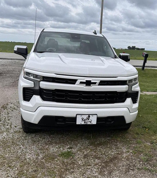 2022-2024 Chevy Silverado 1500 with gloss white bumper covers installed, Shellz Chrome Delete kit