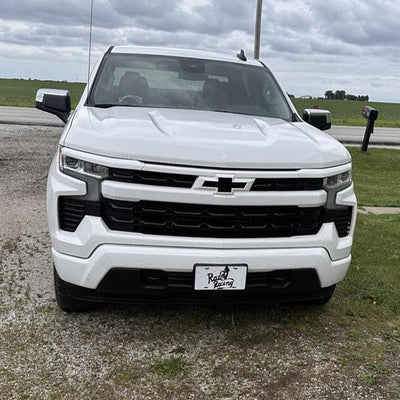 2022-2024 Chevy Silverado 1500 with gloss white bumper covers installed, Shellz Chrome Delete kit