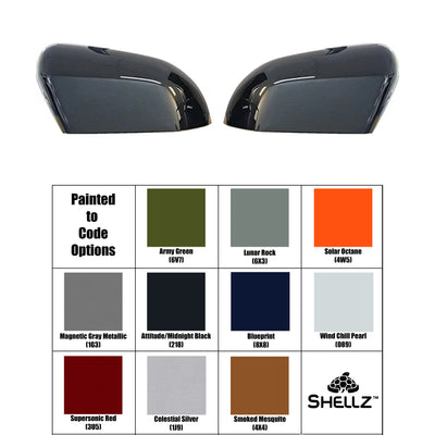 A pair of front bumper caps for a Toyota Tundra, shown above a color chart with "Painted to Code" options. The color options include Army Green, Quicksand, Cement Gray, Magnetic Gray Metallic, Attitude/Midnight Black, Blazing Blue Metallic, Radiant Red, Voodoo Blue, Inferno, Sunset Bronze Mica, Cavalry Blue, Smoked Mesquite, and Blue Ribbon Metallic.