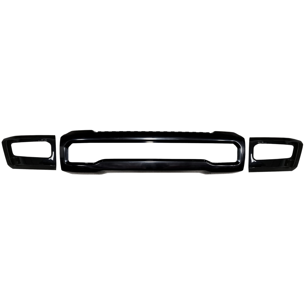 Gloss Black 2023 Ford F250 F350 Front Bumper Cover BumperShellz, highlighting the chrome delete kit's sleek finish