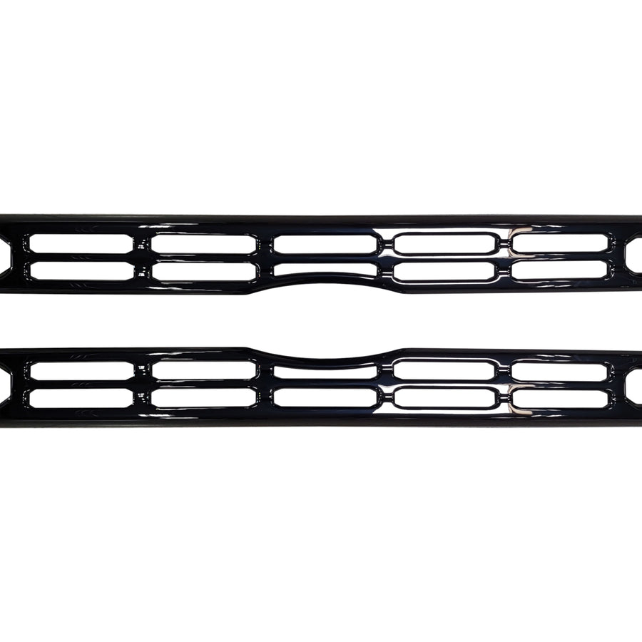 2023 Ford F250 F350 Grille Cover BumperShellz in gloss black, displayed frontally 