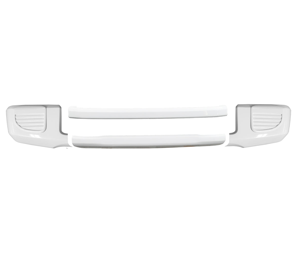 gloss white front bumper covers without foglamps for the 2020-2022 Ford F250 and F350, chrome delete kit