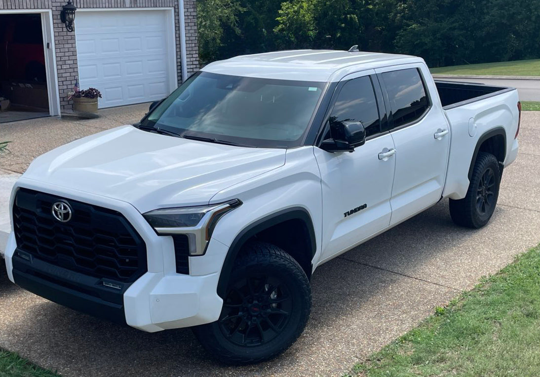 Shellz installed on a 2022-2024 Toyota Tundra grille surround, mustache chrome delete