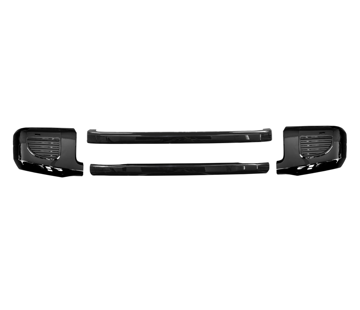 no fog lamp version of the 2020-2022 Ford F250 and F350 front bumper covers in gloss black, chrome delete kit
