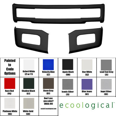 2018-2020 Ford F150 OEM Color Choices for the front bumper covers with fog lamp cutouts, BumperShellz, available with or without tow hook cut-outs