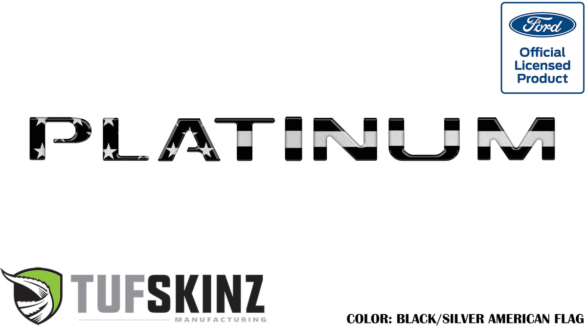 "PLATINUM" Tailgate Letter Inserts Fits 2015-2017 Ford F-150 Black/Silver American Flag