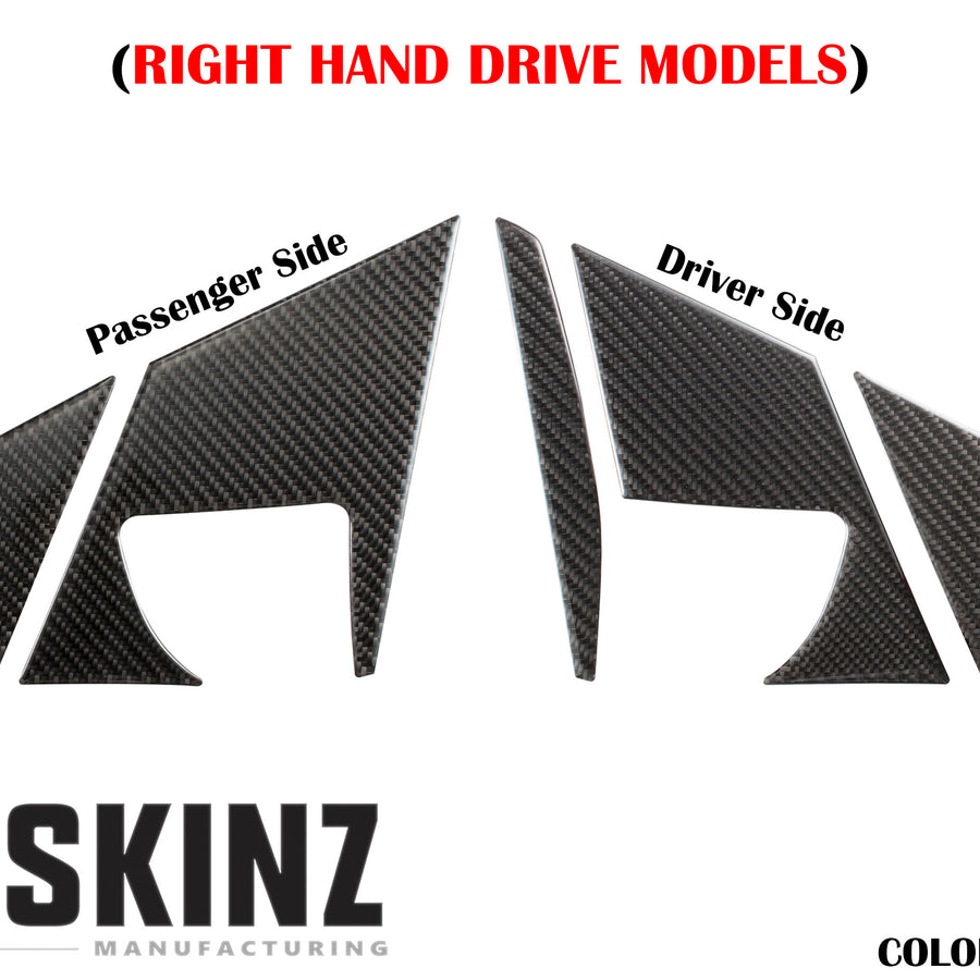 A-Pillars (RHD) Accent Trim Fits 2012-2018 Ford Focus Right Hand Drive Real Carbon Fiber(Domed)