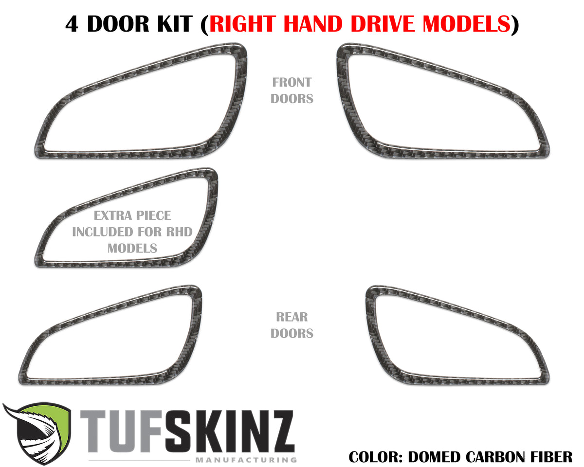 (RHD)Interior Door Handle Suround(4 Doors) Accent Trim Fits 2015-2018 Ford Focus Right Hand Drive Both Real Carbon Fiber(Domed)