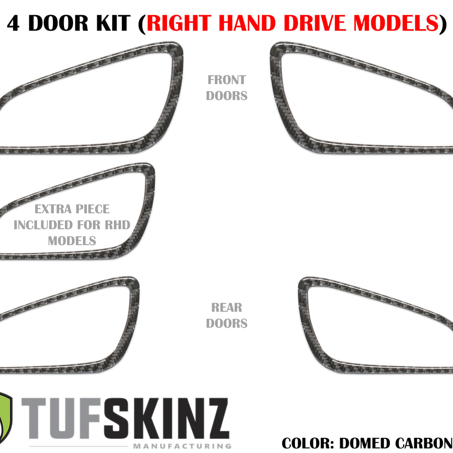 (RHD)Interior Door Handle Suround(4 Doors) Accent Trim Fits 2015-2018 Ford Focus Right Hand Drive Both Real Carbon Fiber(Domed)