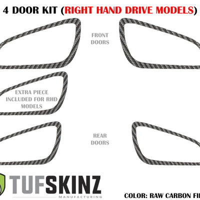 (RHD)Interior Door Handle Suround(4 Doors) Accent Trim Fits 2015-2018 Ford Focus Right Hand Drive Both Real Carbon Fiber(Raw)