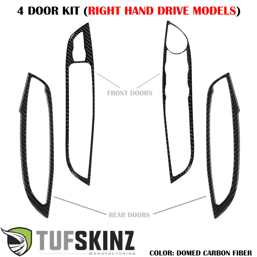 (RHD)Interior Door Switch Panel(4 Doors) Accent Trim Fits 2015-2018 Ford Focus Right Hand Drive Both Real Carbon Fiber(Domed)