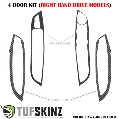 (RHD)Interior Door Switch Panel(4 Doors) Accent Trim Fits 2015-2018 Ford Focus Right Hand Drive Both Real Carbon Fiber(Raw)