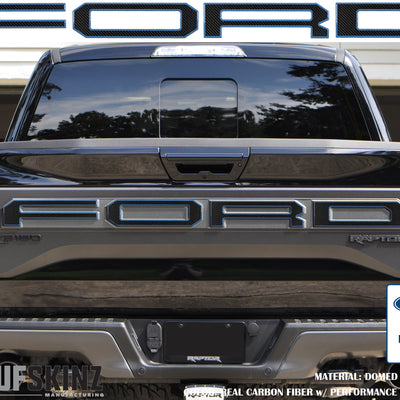 "FORD" Raptor Tailgate Lettering Overlays Fits 2015-2018 Ford F-150 2015-2018 Domed Carbon Fiber w/Performance Ford Outline