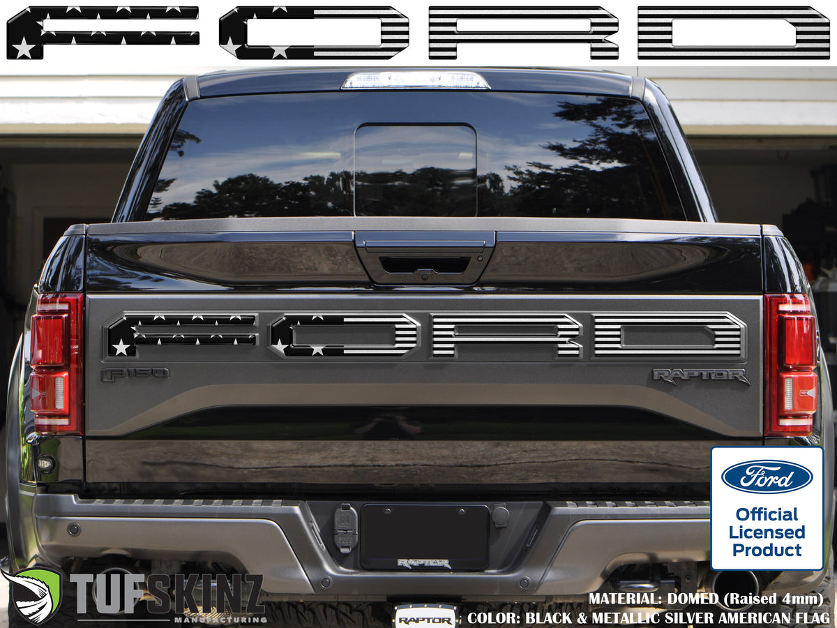 "FORD" Raptor Tailgate Lettering Overlays Fits 2015-2018 Ford F-150 2015-2018 Black/Sliver American Flag