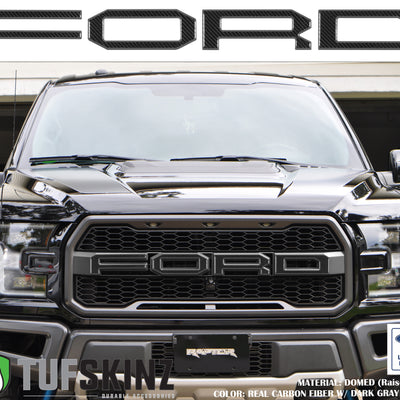 "FORD" Raptor Grill Lettering Overlays Fits 2015-2020 Ford F-150 Domed Carbon Fiber w/Dark Gray Outline