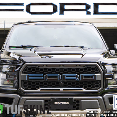 "FORD" Raptor Grill Lettering Overlays Fits 2015-2020 Ford F-150 Domed Carbon Fiber w/Performance Ford Outline