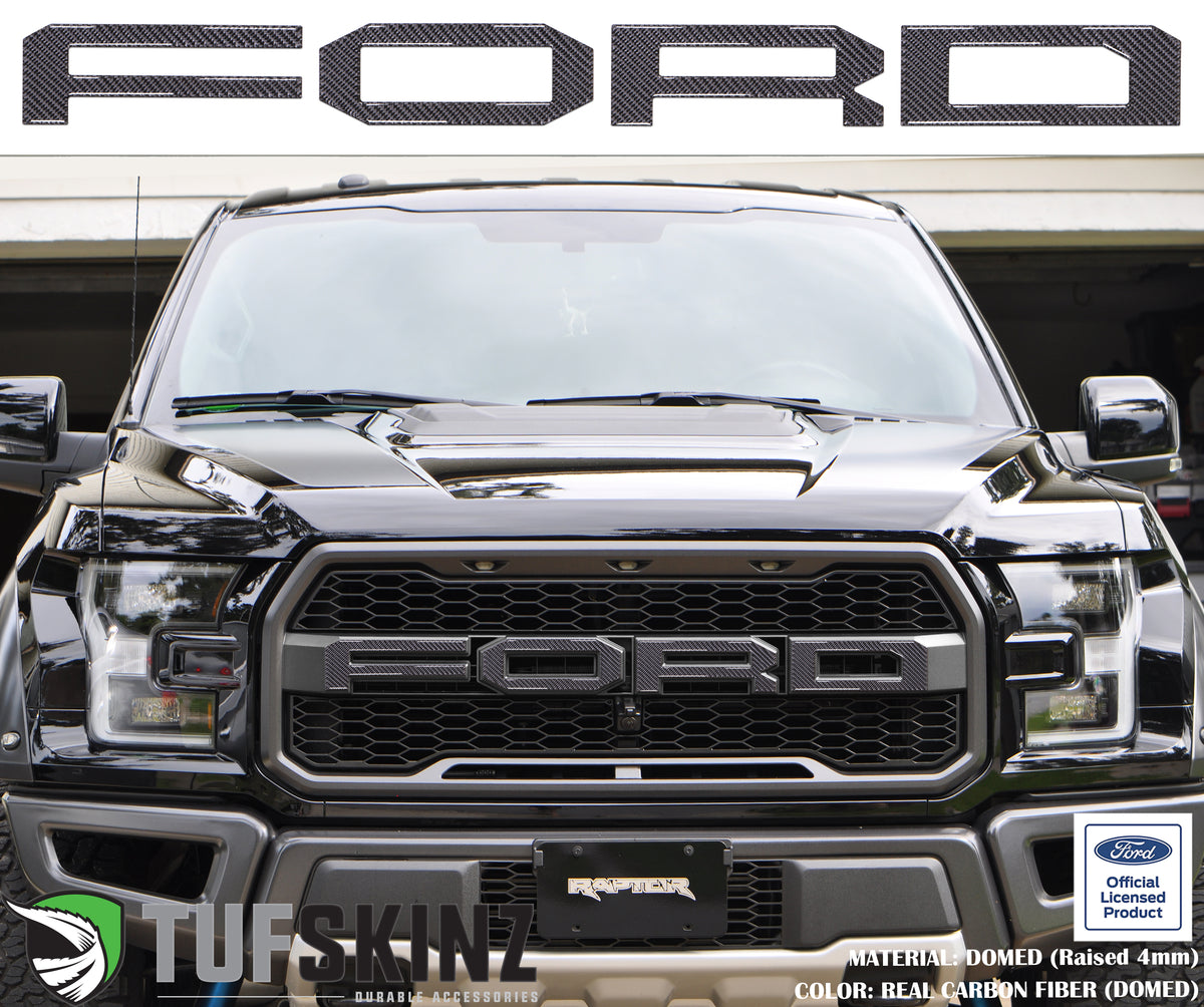 "FORD" Raptor Grill Lettering Overlays Fits 2015-2020 Ford F-150 Real Carbon Fiber(Domed)
