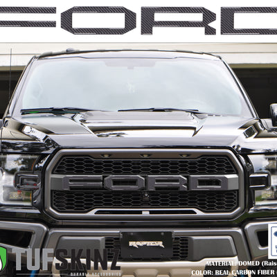 "FORD" Raptor Grill Lettering Overlays Fits 2015-2020 Ford F-150 Real Carbon Fiber(Domed)
