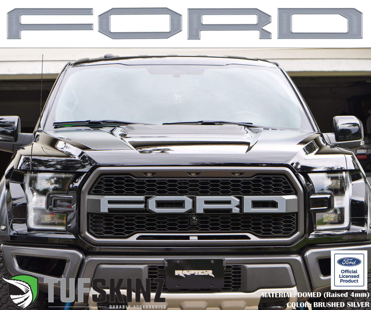 "FORD" Raptor Grill Lettering Overlays Fits 2015-2020 Ford F-150 Brushed Silver