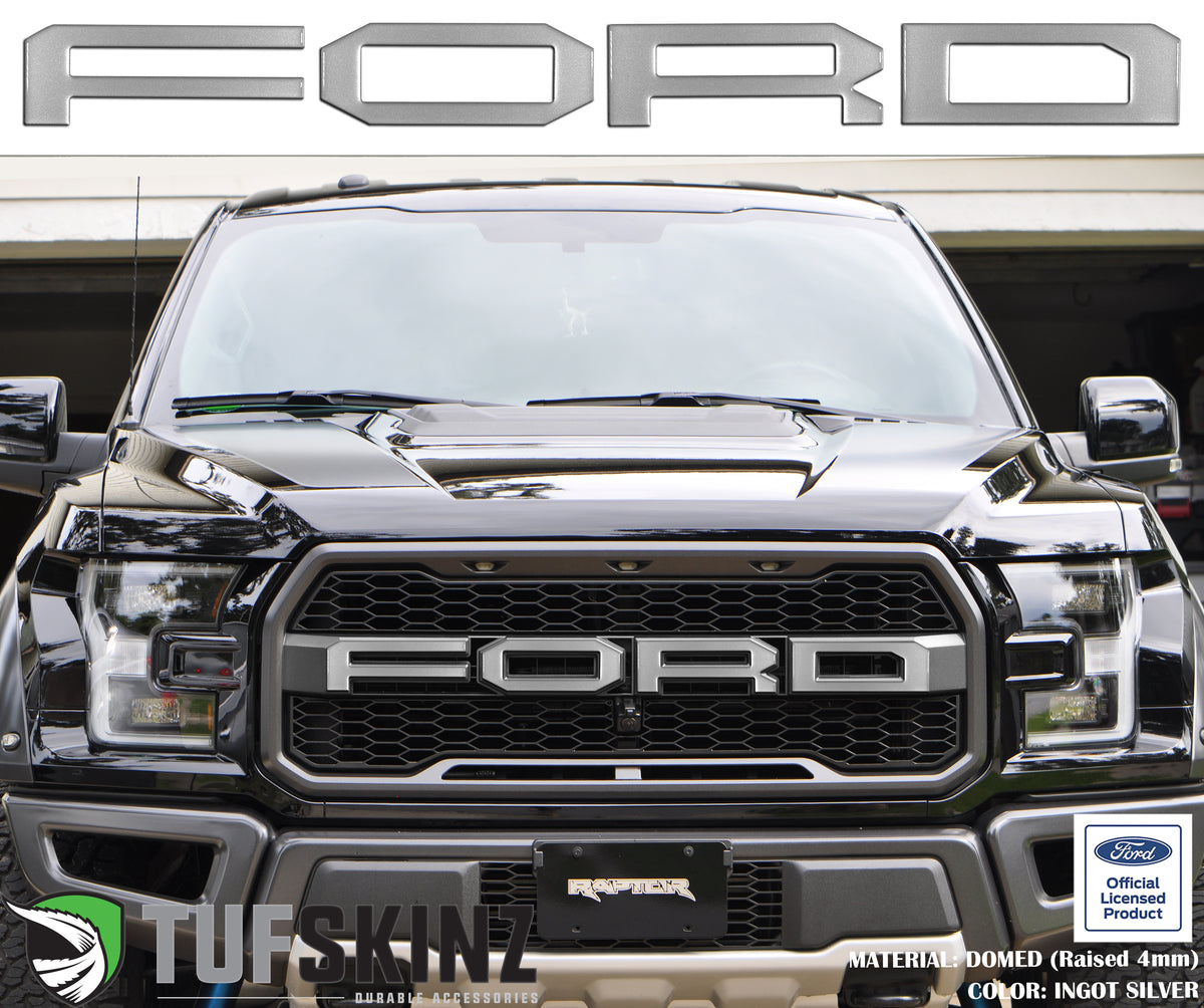 "FORD" Raptor Grill Lettering Overlays Fits 2015-2020 Ford F-150 *OE - Ingot Silver