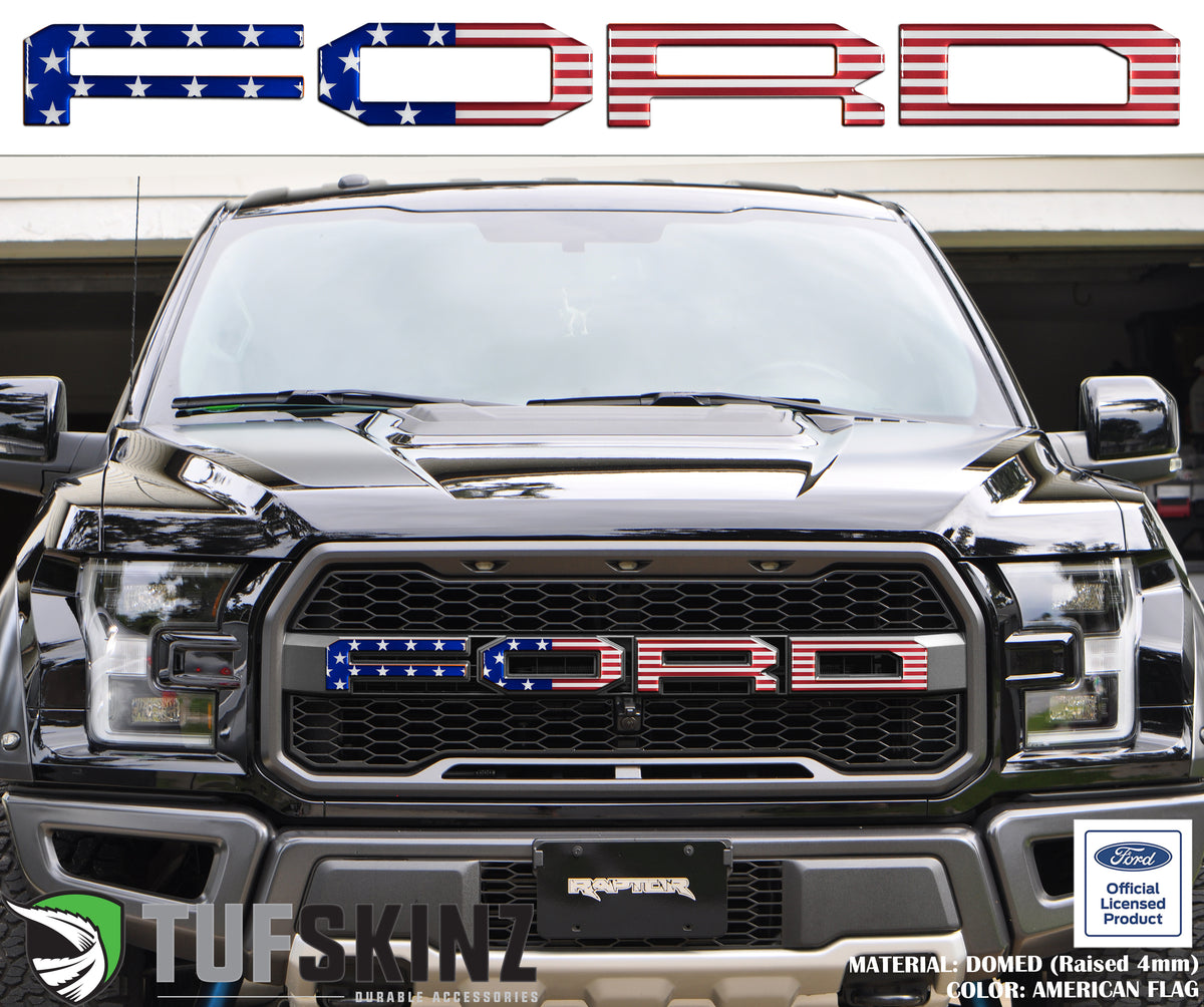 "FORD" Raptor Grill Lettering Overlays Fits 2015-2020 Ford F-150 American Flag