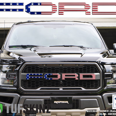 "FORD" Raptor Grill Lettering Overlays Fits 2015-2020 Ford F-150 American Flag