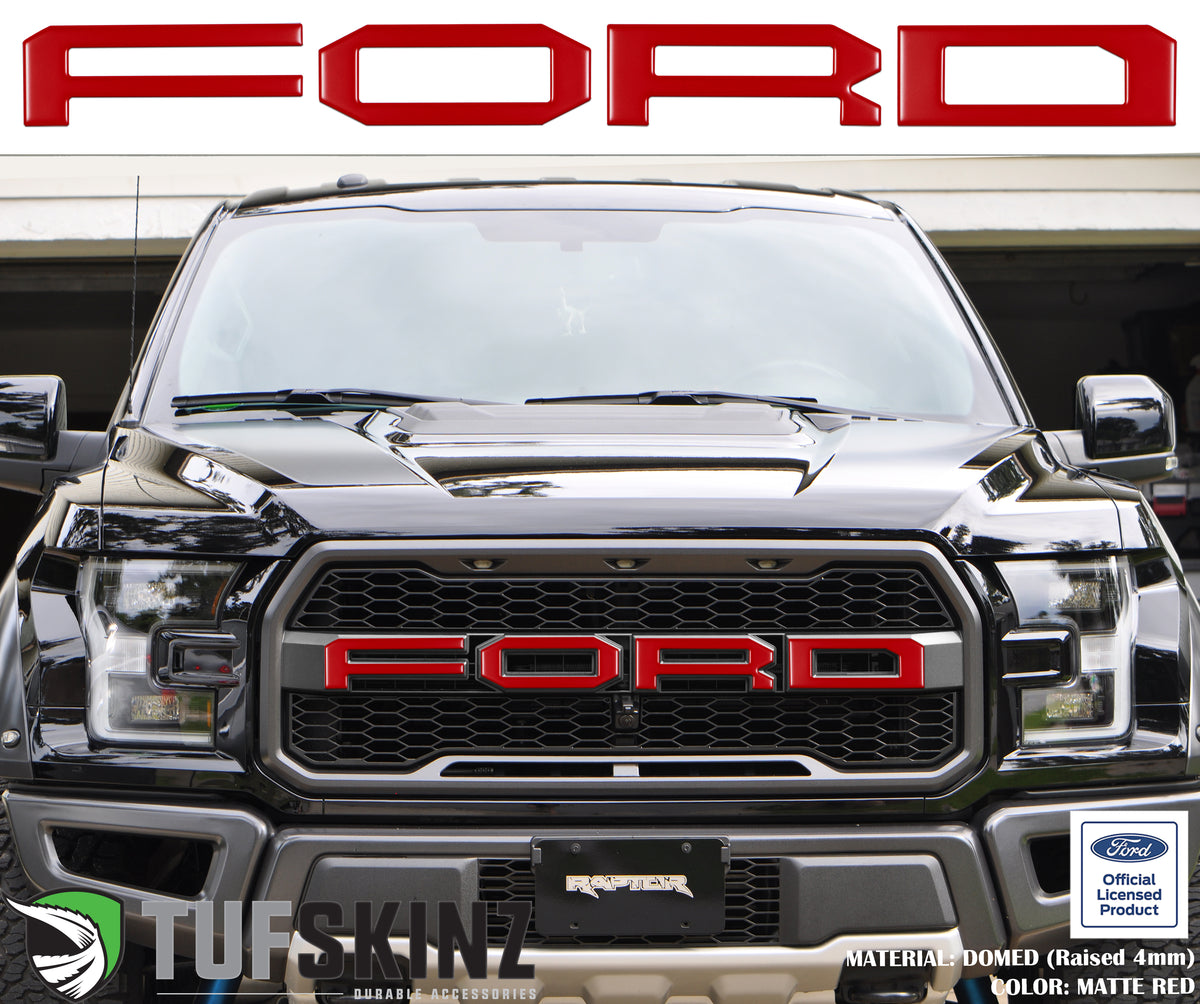 "FORD" Raptor Grill Lettering Overlays Fits 2015-2020 Ford F-150 Matte Red