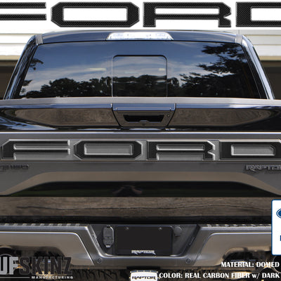 "FORD" Raptor Tailgate Overlays Fits 2019-2020 Ford F-150 2019-2020 Domed Carbon Fiber/Dark Gray Outline