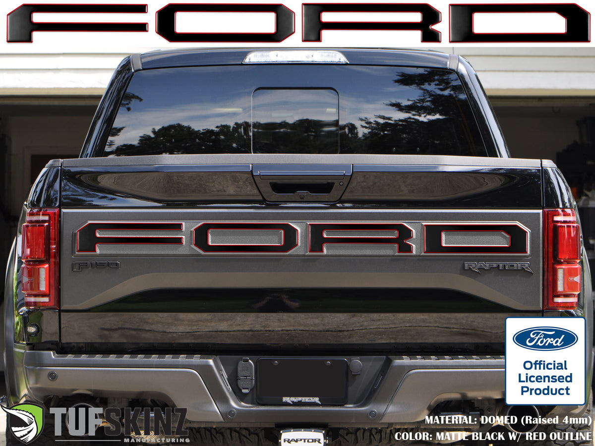 "FORD" Raptor Tailgate Overlays Fits 2019-2020 Ford F-150 2019-2020 Matte Black w/Red Outline