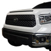 Front and side view at a 45-degree angle of a Toyota Tundra, showcasing Super White II BumperShellz overlays on the grille surround and hood bulge.