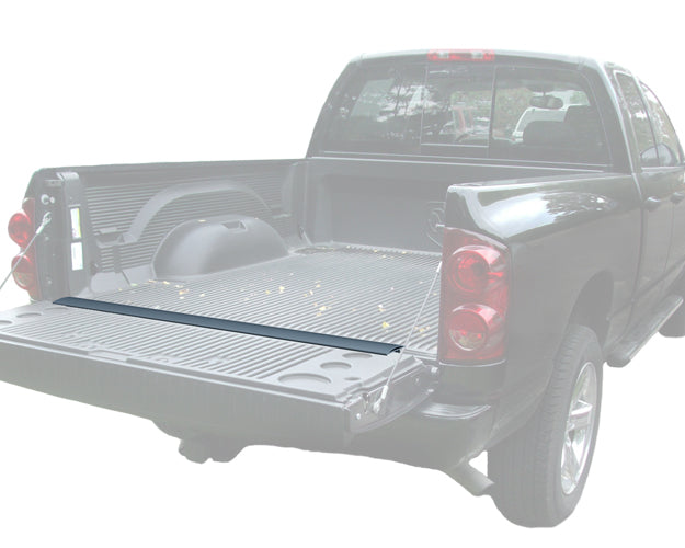 Truck silhouette showcasing the fully opaque GapShield Universal Tailgate Gap Cover installed, accentuating the product’s utility and fit.