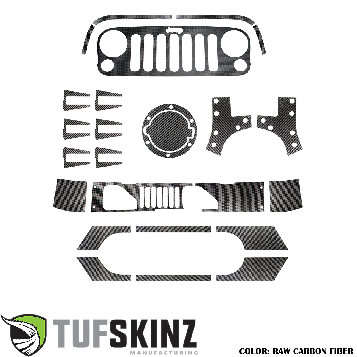 2 Door Full Kit Accent Trim Fits 2007-2018 Jeep Wrangler JK 2 Door Real Carbon Fiber(Raw)