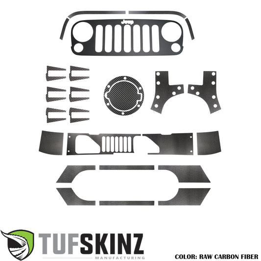 2 Door Full Kit Accent Trim Fits 2007-2018 Jeep Wrangler JK 2 Door Real Carbon Fiber(Raw)