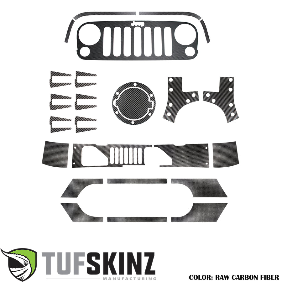 2 Door Full Kit Accent Trim Fits 2007-2018 Jeep Wrangler JK 2 Door Real Carbon Fiber(Raw)