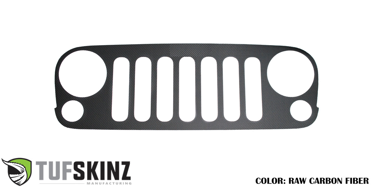 Jeep Grill Overlay without cut out Accent Trim Fits 2007-2018 Jeep Wrangler JK Solid w/ No Logo Cut Out Real Carbon Fiber(Raw)