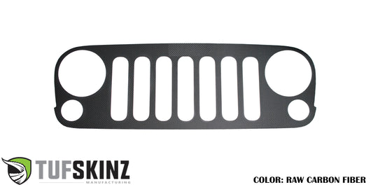 Jeep Grill Overlay without cut out Accent Trim Fits 2007-2018 Jeep Wrangler JK Solid w/ No Logo Cut Out Real Carbon Fiber(Raw)