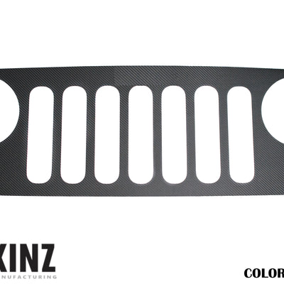 Jeep Grill Overlay without cut out Accent Trim Fits 2007-2018 Jeep Wrangler JK Solid w/ No Logo Cut Out Real Carbon Fiber(Raw)