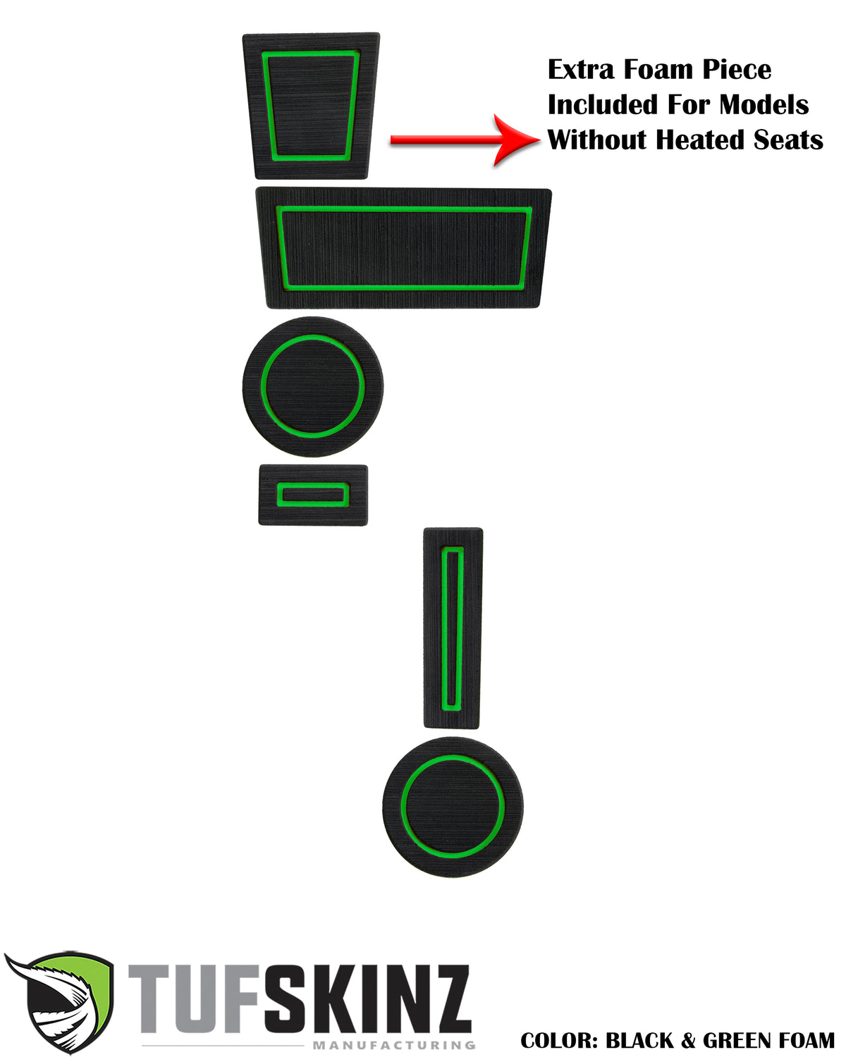 Foam Cup Holder Inserts(4WD) with Shifter Boot Inserts Fits 2010-2020 Toyota 4Runner 4-Wheel Drive with Boot Black/Green