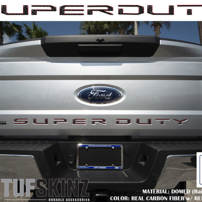 "SUPER DUTY" Tailgate Letter Inserts Fits 2017-2019 Ford Super Duty Domed Carbon Fiber w/Red Outline