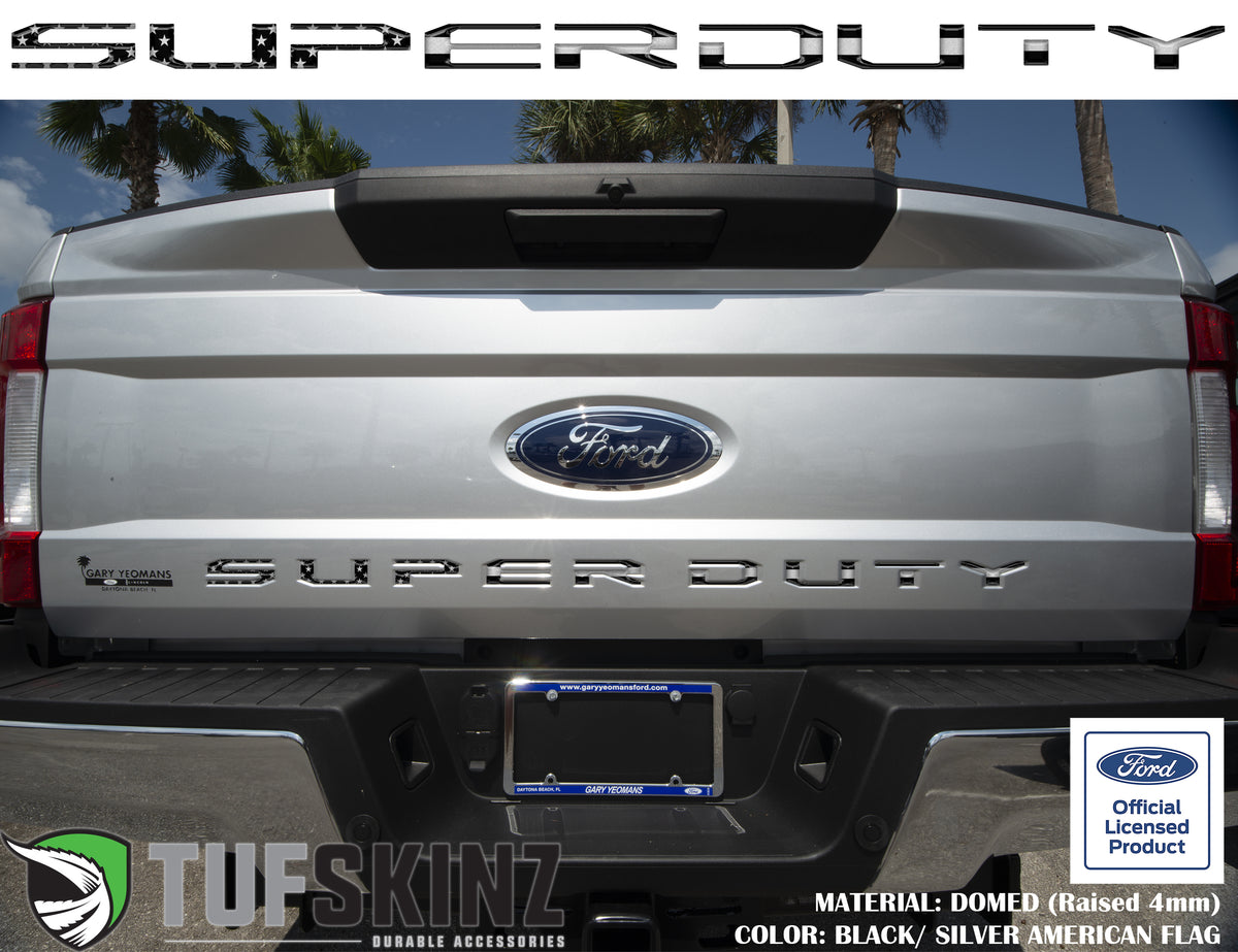 "SUPER DUTY" Tailgate Letter Inserts Fits 2017-2019 Ford Super Duty Black/Silver American Flag