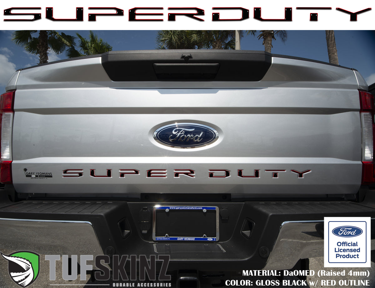 "SUPER DUTY" Tailgate Letter Inserts Fits 2017-2019 Ford Super Duty Gloss Black/Red Outline