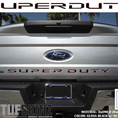 "SUPER DUTY" Tailgate Letter Inserts Fits 2017-2019 Ford Super Duty Gloss Black/Red Outline