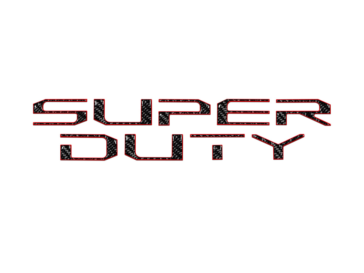 "SUPER DUTY" Hood Letter Inserts Fits 2017-2022 Ford Super Duty Domed Carbon Fiber w/Red Outline