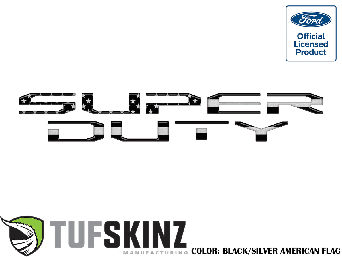 "SUPER DUTY" Hood Letter Inserts Fits 2017-2022 Ford Super Duty Black/Silver American Flag