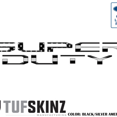 "SUPER DUTY" Hood Letter Inserts Fits 2017-2022 Ford Super Duty Black/Silver American Flag