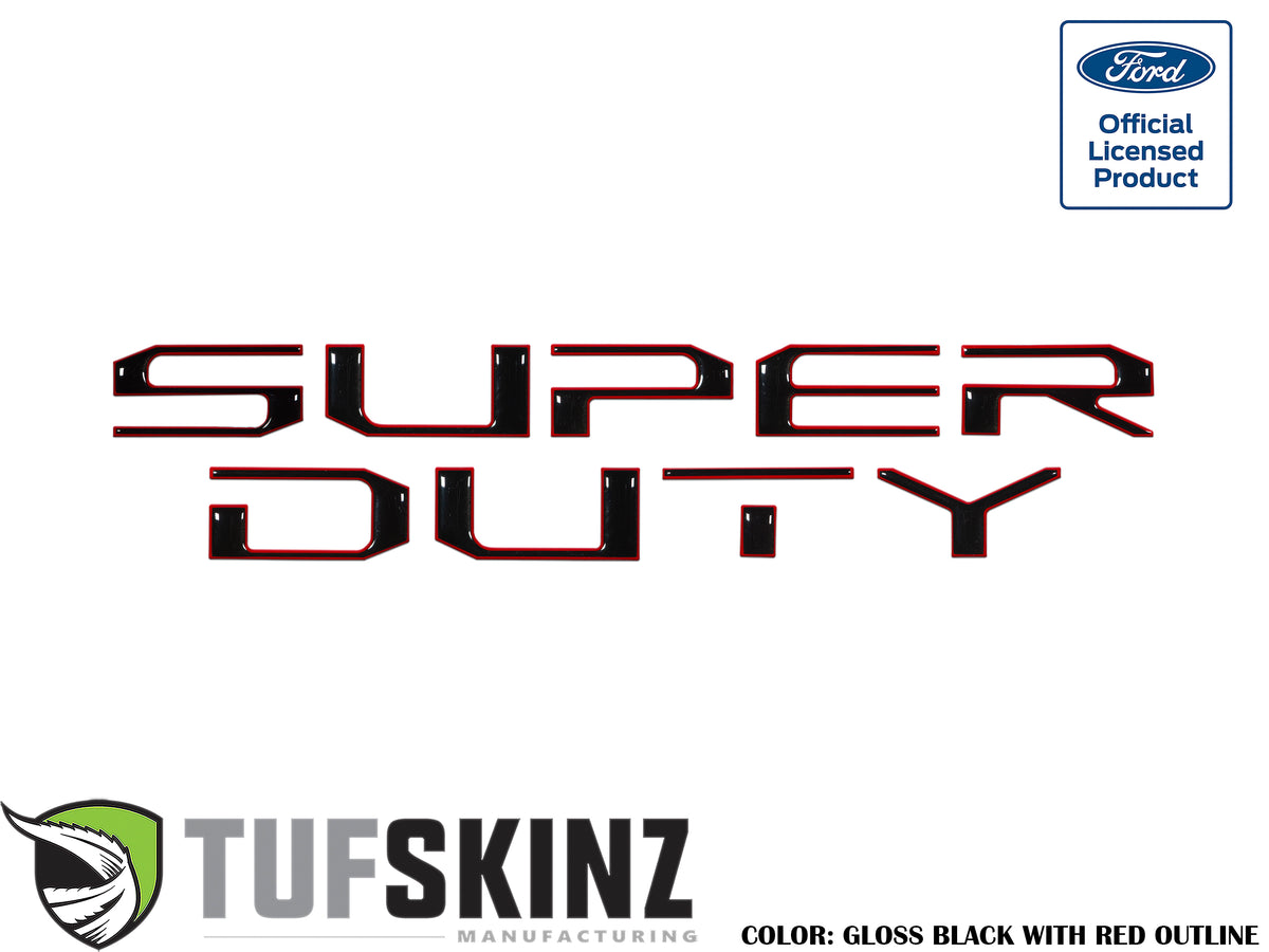 "SUPER DUTY" Hood Letter Inserts Fits 2017-2022 Ford Super Duty Gloss Black/Red Outline