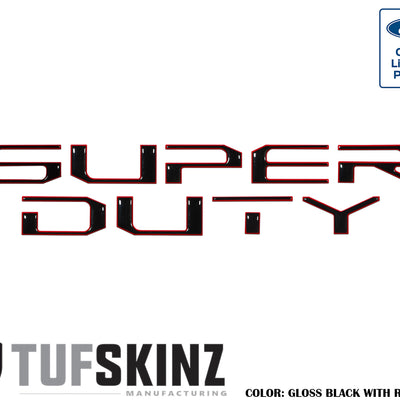 "SUPER DUTY" Hood Letter Inserts Fits 2017-2022 Ford Super Duty Gloss Black/Red Outline
